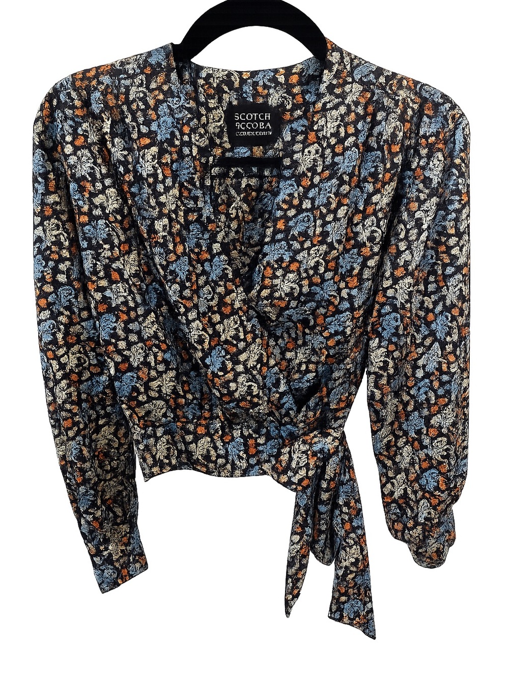 Scotch & Soda Floral Wrap Tie Waist Cropped Blouse Size Small